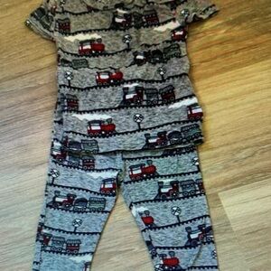 Kids Train Print Pajamas Set - Gray and Red